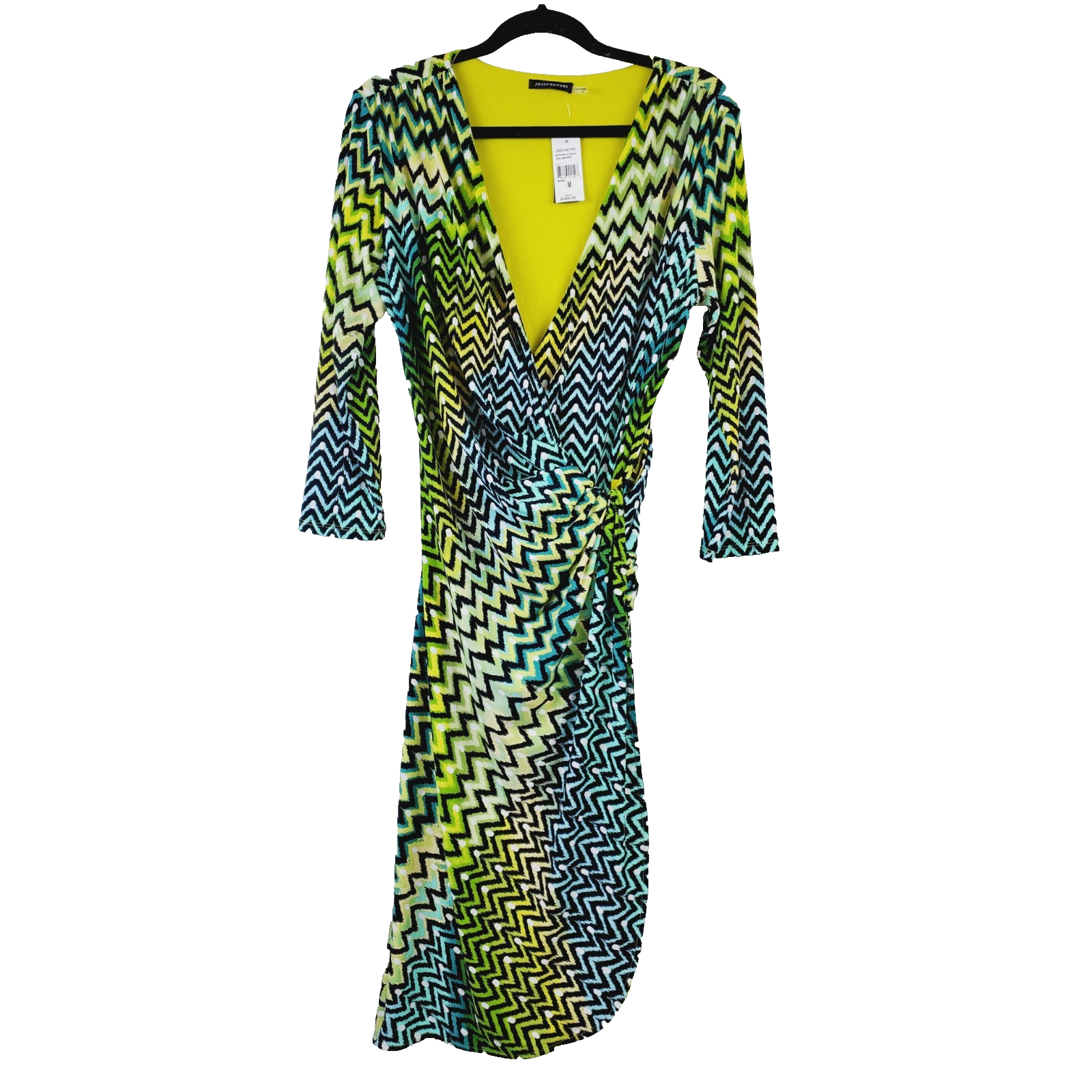 Nwt Josie Natori Womens Medium Wrap Dress Colorful Chevron Print Ruched Slimming